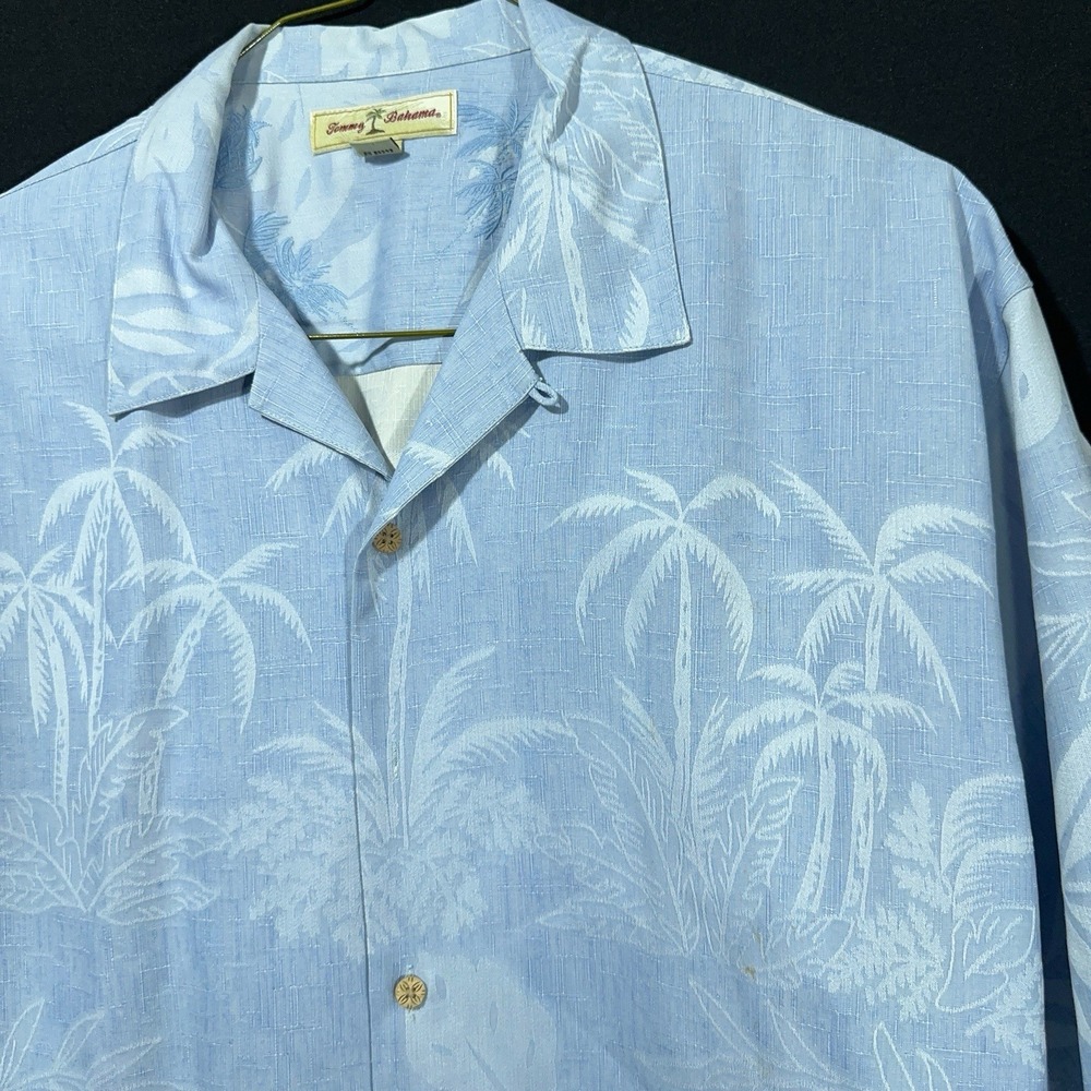 Tommy Bahama Men's XL Teal‎ Hawaiian Shirt 100% Silk Button Up Islandwear